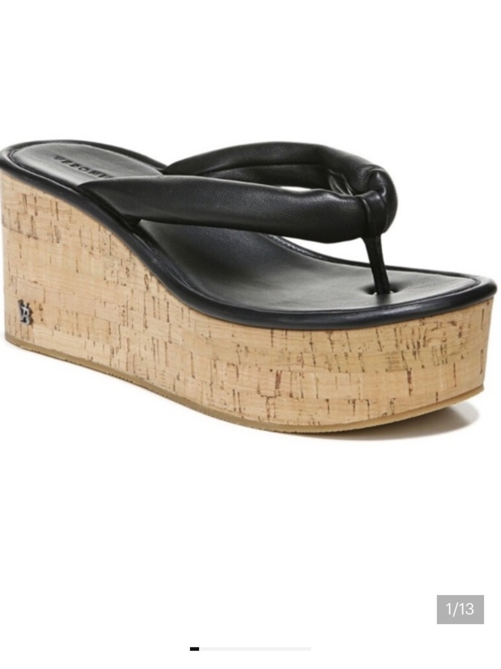 Veronica Beard Black Geno Cork Wedge Platform Thong Sandals Leather size 9